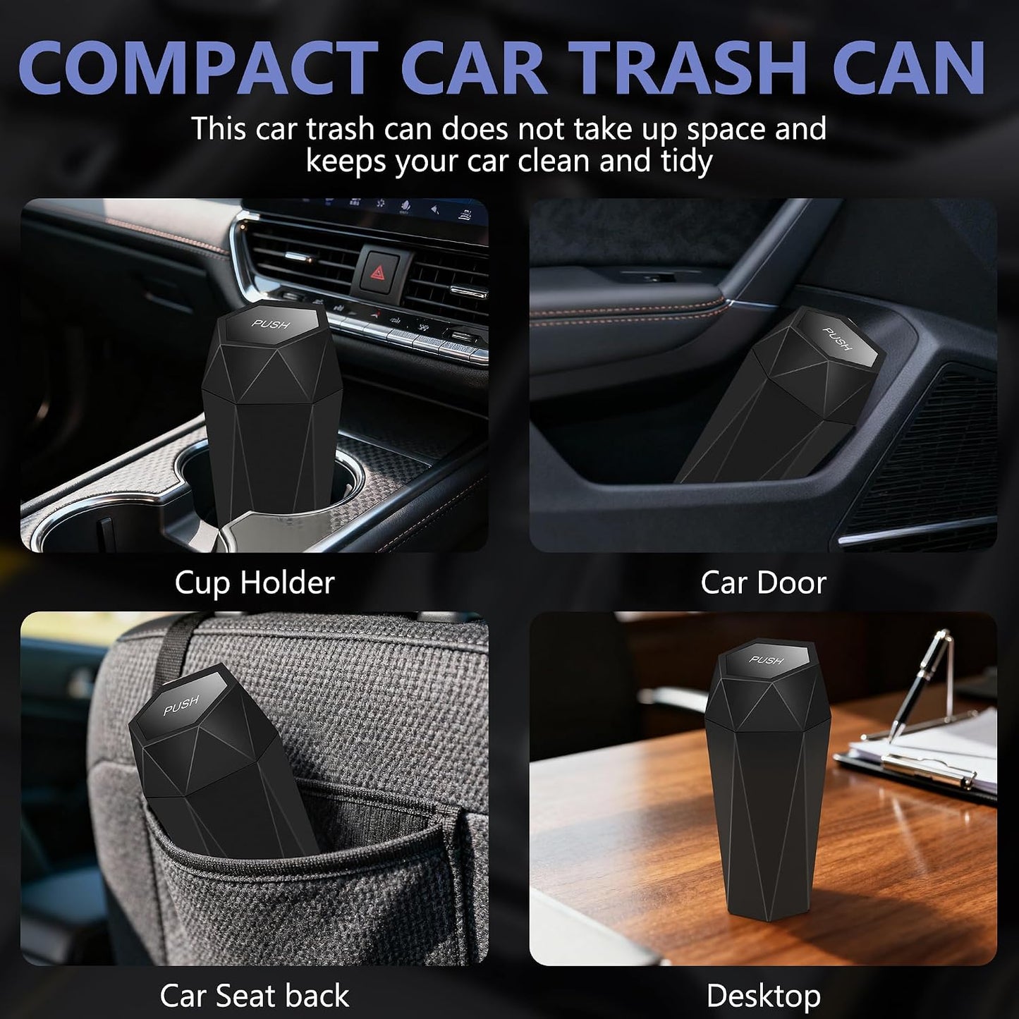 Car Trash Can with Lid, Leakproof, 15 Trash Bags, Black, 1 Pack
