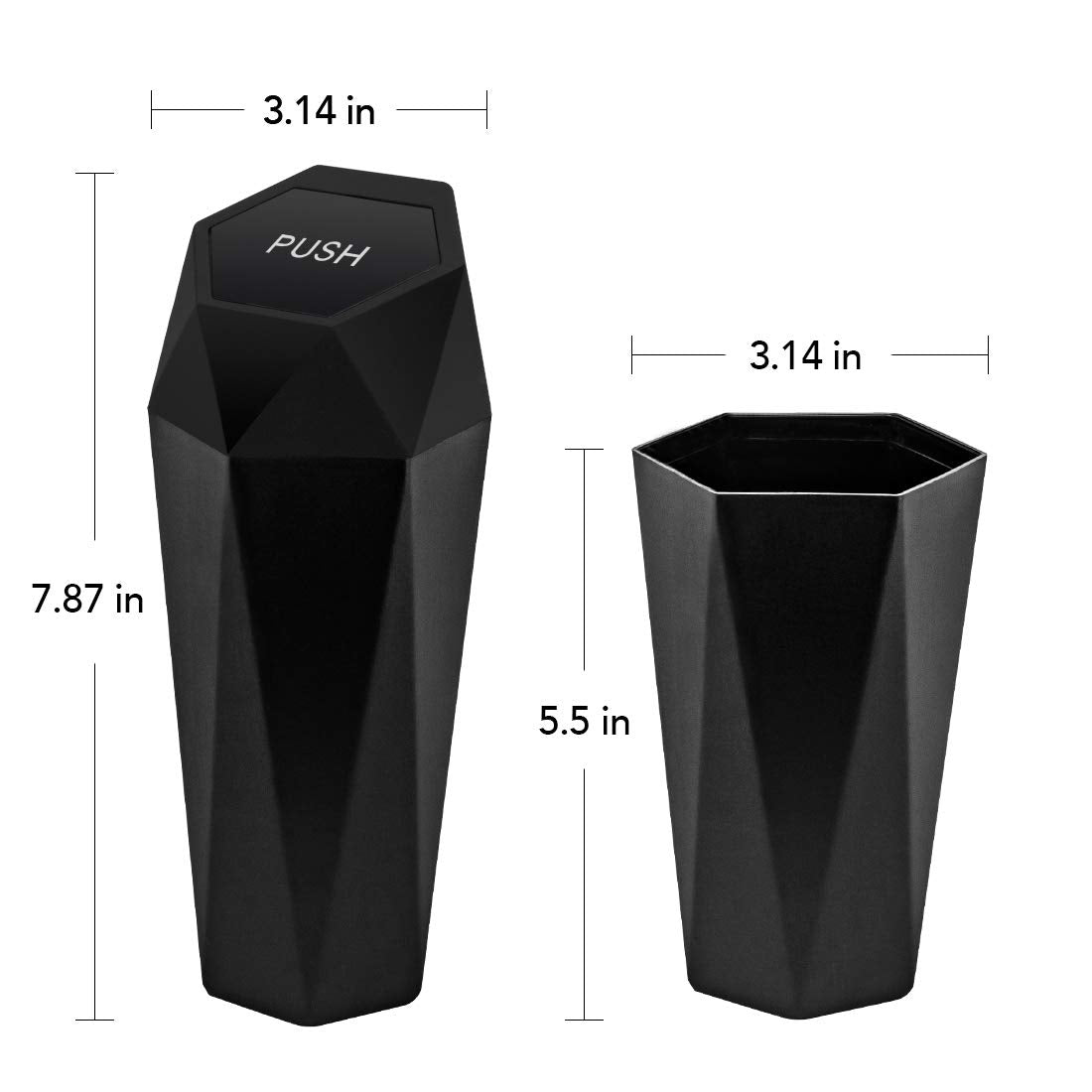 Car Trash Can with Lid, Leakproof, 15 Trash Bags, Black, 1 Pack